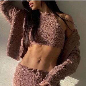 SKIMS Cozy Knit Halter Top in Brown